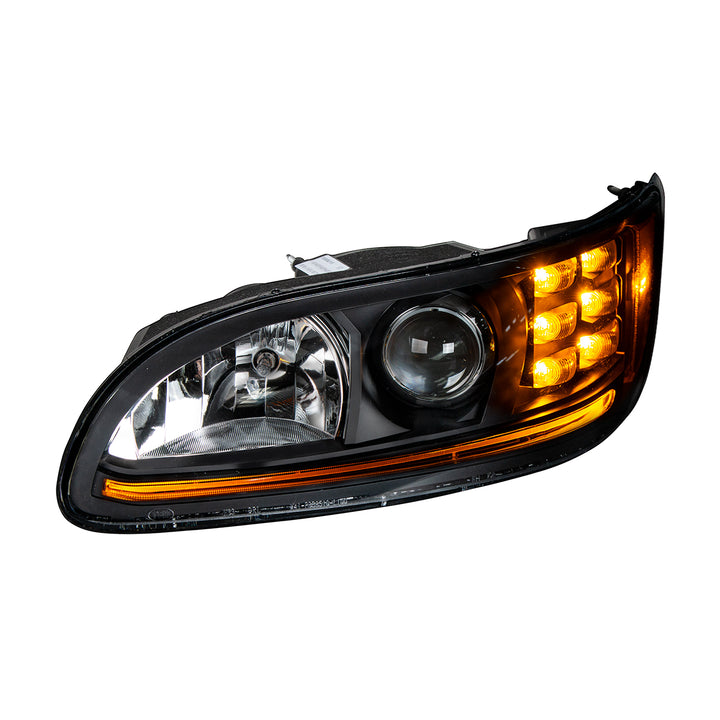 "Blackout" Projection Headlight With LED Turn &amp; Position Light for 2005-2015 Peterbilt 386 - Driver