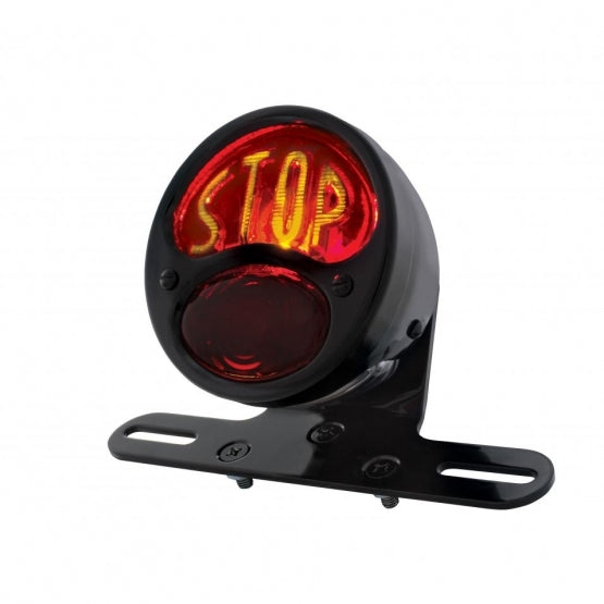 DUO Lamp Motorcycle Rear Fender Tail Light With Red Glass Lens &amp; "STOP" Lettering