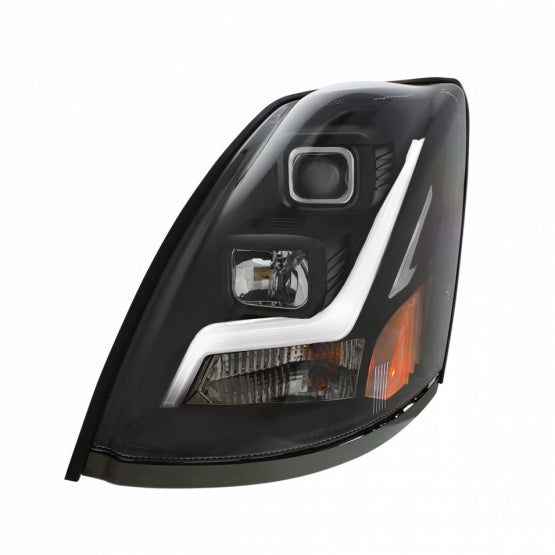 Blackout Projection Headlight With LED Position Light Bar For 2003-2017 Volvo VN/VNL - Driver