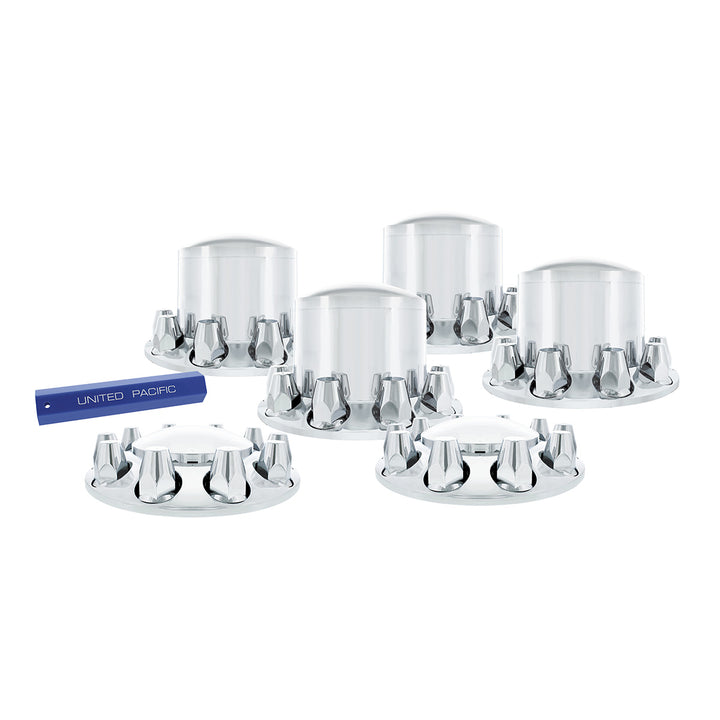 Dome Axle Cover Combo Kit With 33mm Standard Thread-On Nut Covers &amp; Nut Cover Tool - Chrome