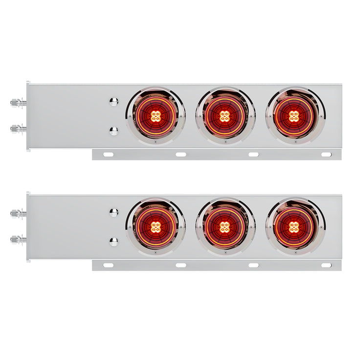2-1/2" Bolt Pattern Stainless Steel Spring Loaded Bar With 6 x 4" 13 LED Abyss Lights &amp; Visors - Red LED/Red Lens (Pair)