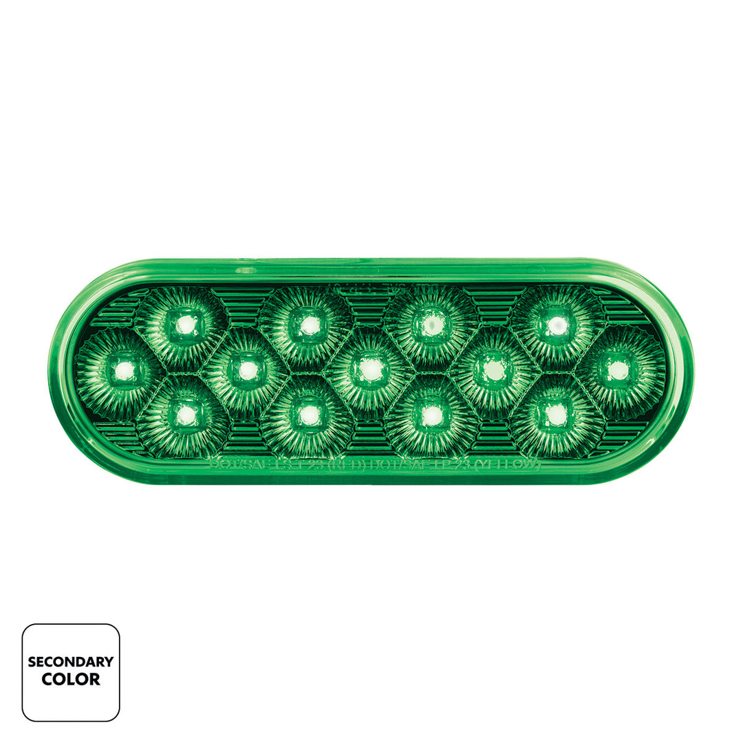 13 LED 6" Oval Double Fury Light (Turn Signal) - Amber &amp; Green LED/Clear Lens