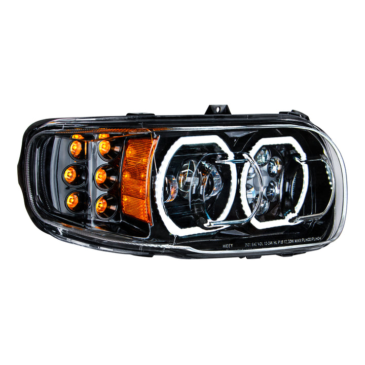 High Power 10 LED Blackout Headlight With 6 LED Turn &amp; 100 LED Halo For 2008-2024 Peterbilt 389 - Passenger