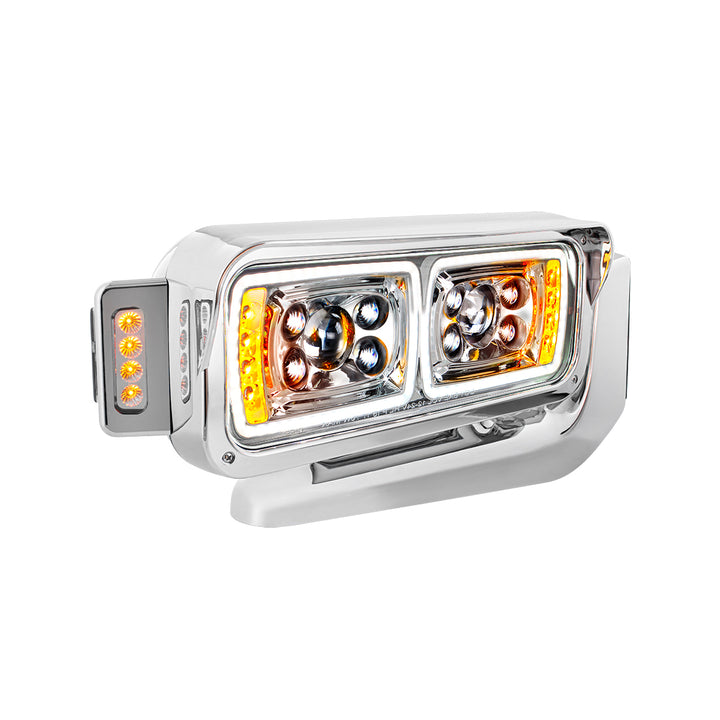 10 High Power LED "Chrome" Projection Headlight Assembly W/Mounting Arm &amp; Turn Signal Side Pod - Passenger Side