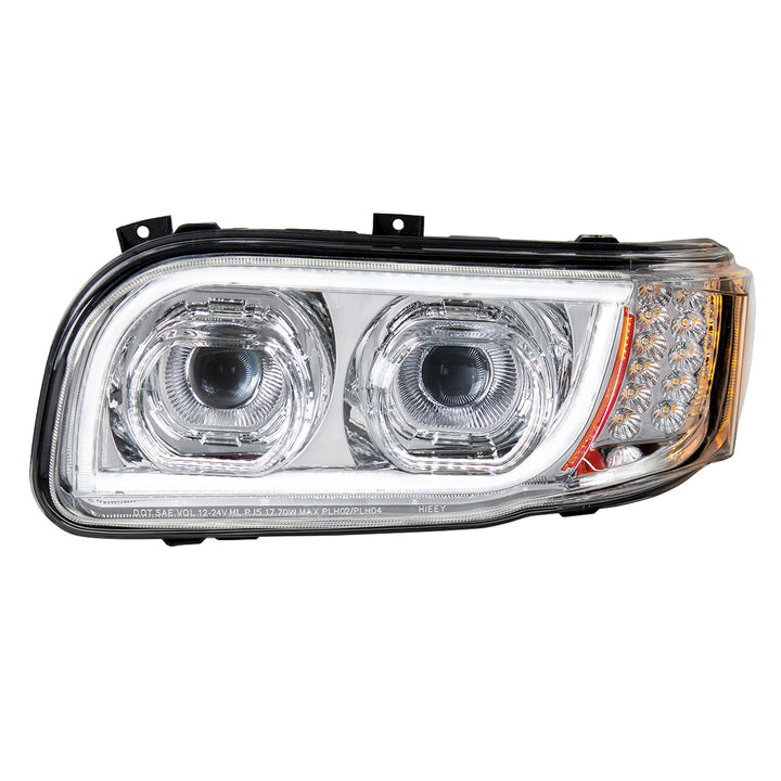 High Power LED Chrome Headlight With 16 LED Turn &amp; 57 LED Bar For 2008-2024 Peterbilt 389 - Driver