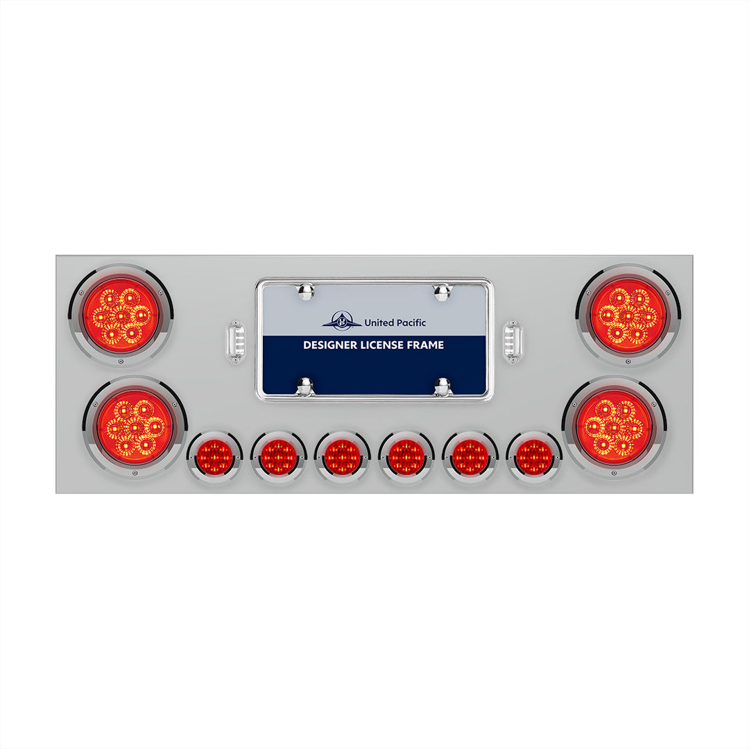 Stainless Steel Rear Center Panel With 4 x 7 LED 4" Reflector Lights &amp; 6 x 9 LED 2" Lights - Red LED &amp; Lens