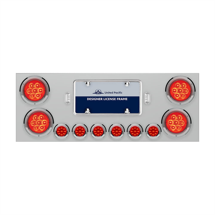 Stainless Steel Rear Center Panel With 4 x 7 LED 4" Reflector Lights &amp; 6 x 9 LED 2" Lights - Red LED &amp; Lens