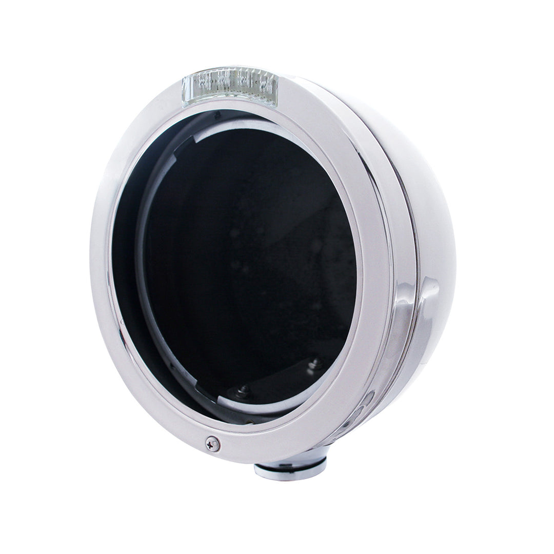 Stainless Steel Bullet Classic Headlight No Bulb With LED Turn Signal - Clear Lens