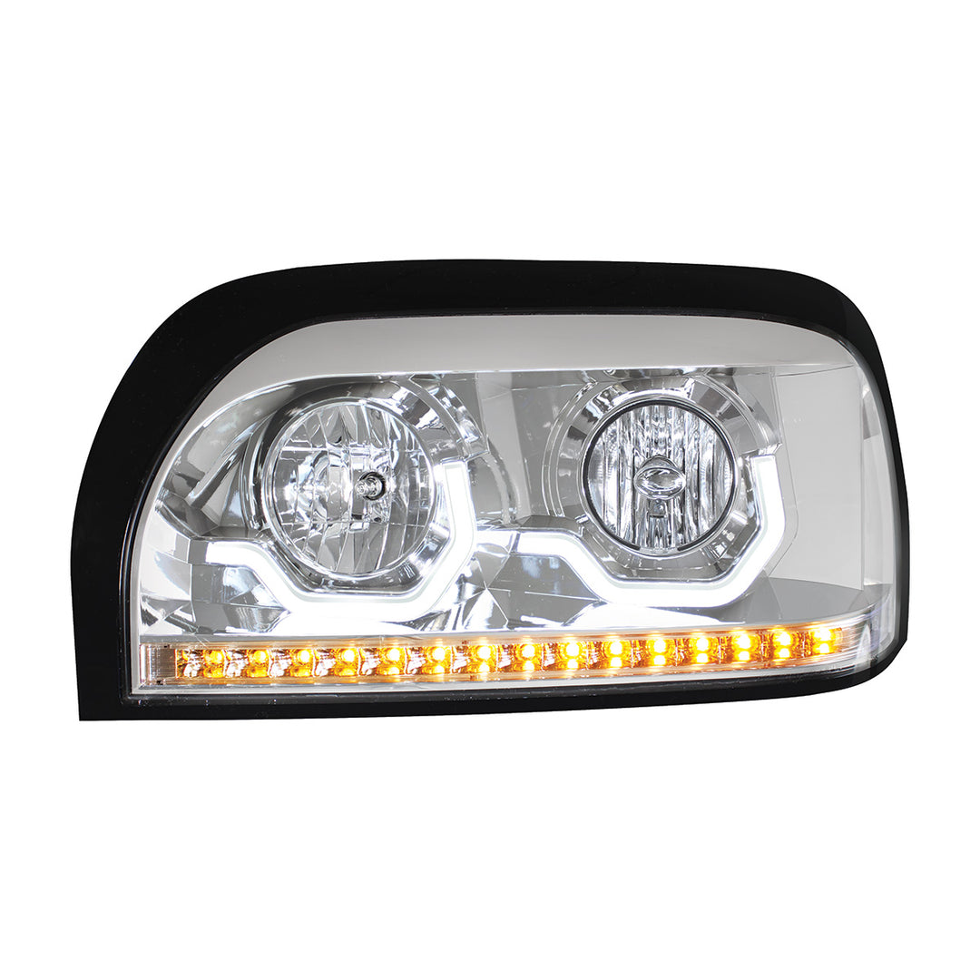 Chrome Headlight With LED Turn Signal &amp; Light Bar For 1996-2010 Freightliner Century - Driver