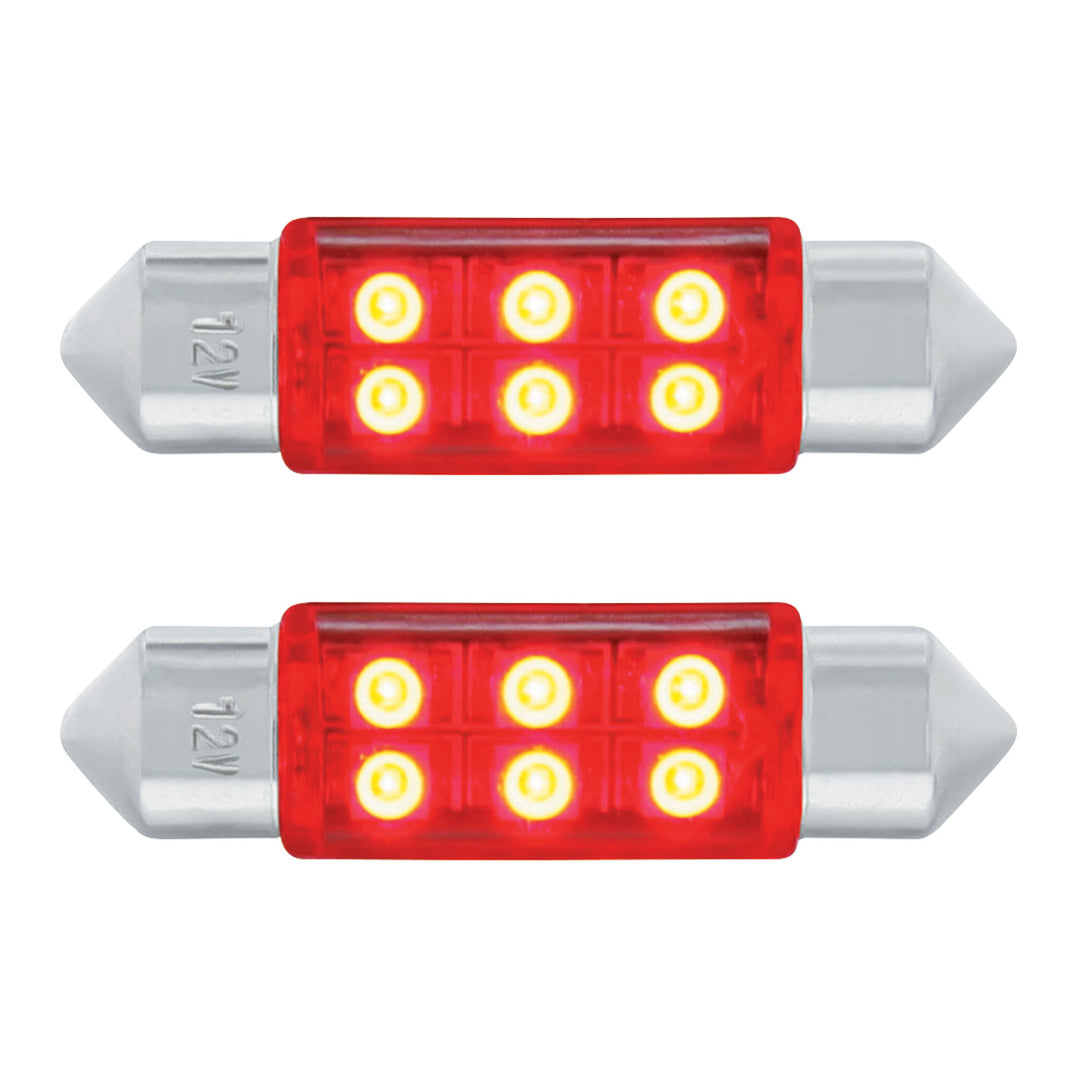 6 SMD High Power Micro LED 6418/6461 - 36mm Dome Light Bulb - Red (2-Pack)