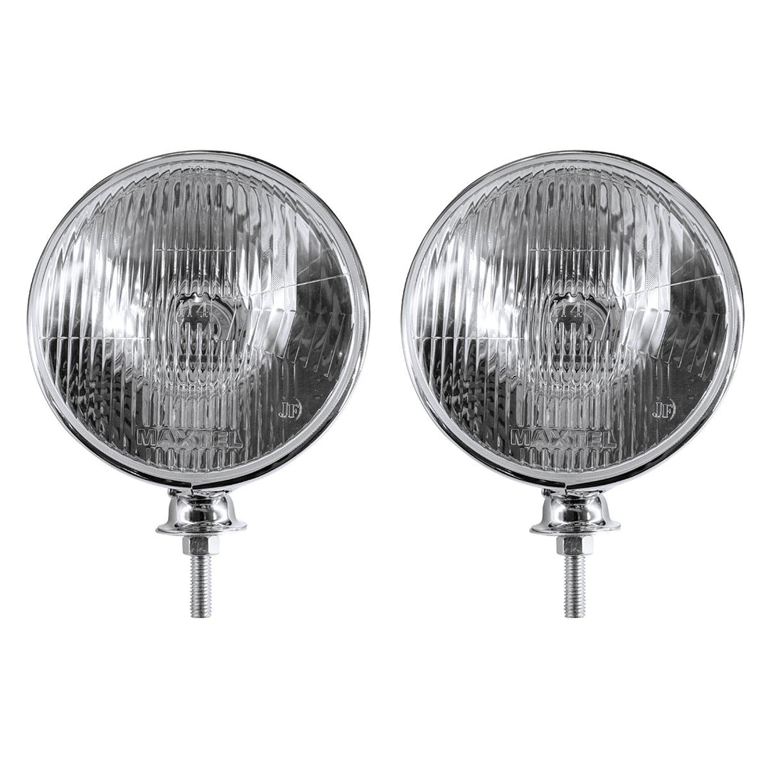 7" Chrome Dietz Style Headlight With 12 Volt Flat H4 Halogen Bulb (Pair)