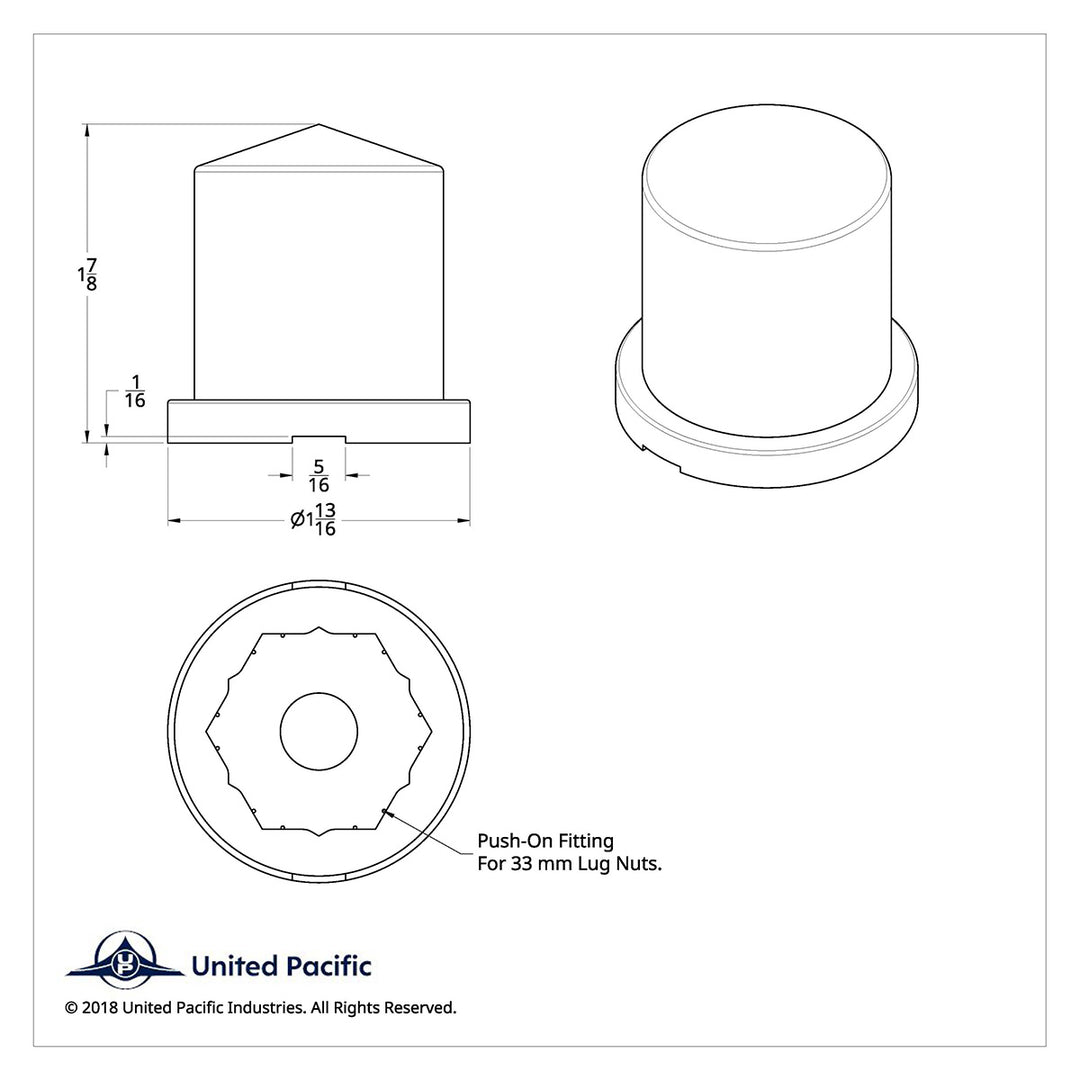 30mm X 1-7/8" Chrome Plastic Pointed Nut Cover - Push-On