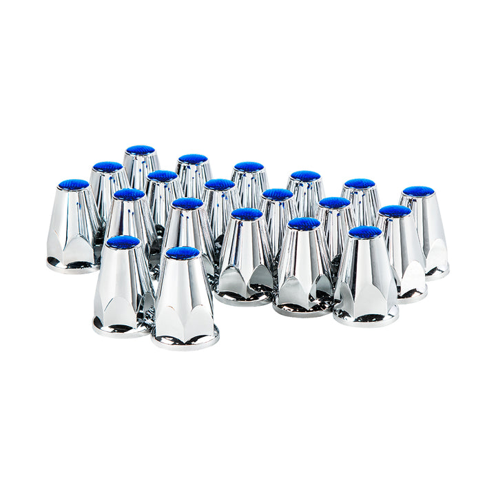 33mm X 2-3/4" Chrome Plastic Nut Covers With Flange - Push-On - Blue Reflector (Color Box of 20)