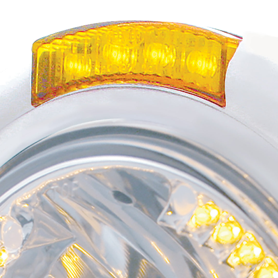 Stainless Steel Classic Headlight H4 With 34 Amber LED &amp; Dual Mode LED Signal - Amber Lens