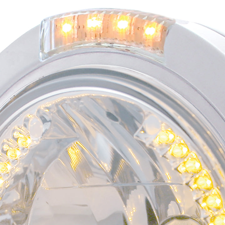 Stainless Steel Bullet Classic Headlight H4 With Amber LED &amp; Signal - Clear Lens