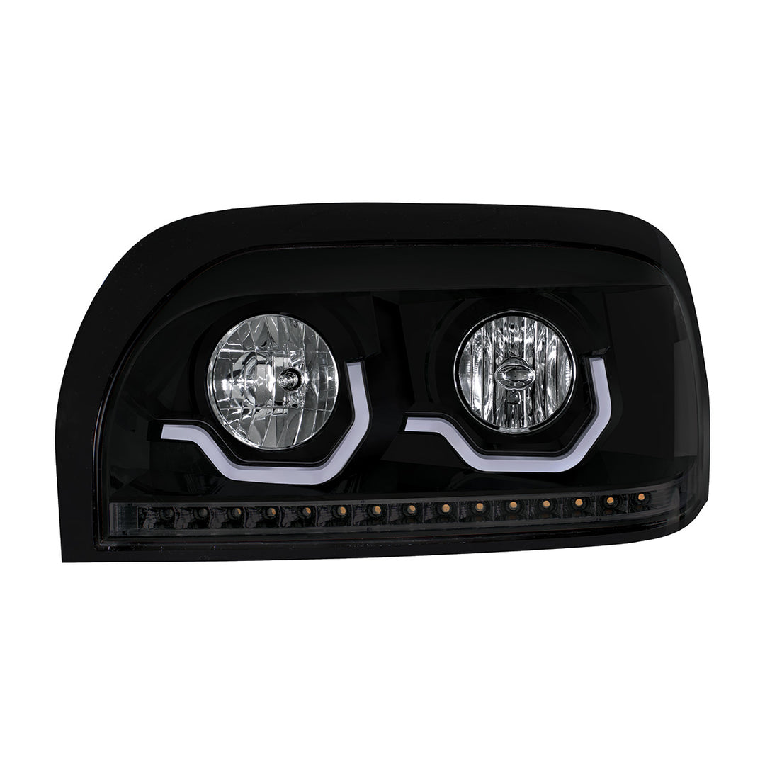 Blackout Headlight With LED Turn Signal &amp; Light Bar For 1996-2010 Freightliner Century - Driver