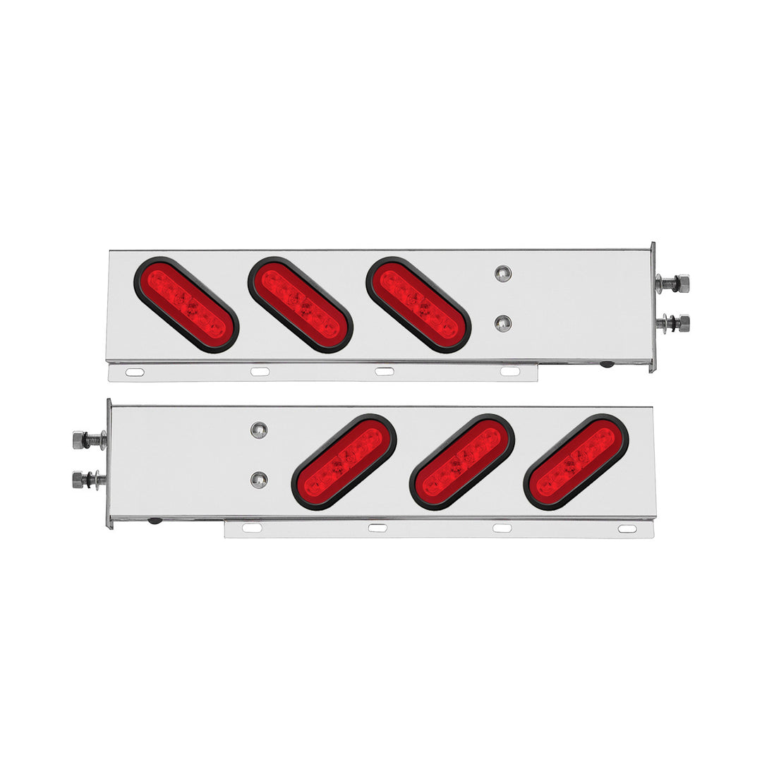 2-1/2" Bolt Pattern Stainless Steel Spring Loaded Bar With 6 x 22 Red LED 6" Oval GloLight &amp; Grommet - Red Lens (Pair)