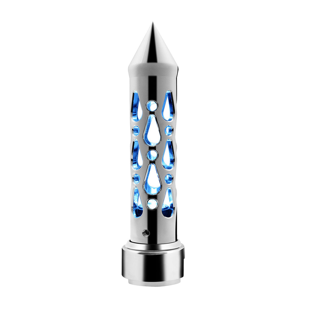 Brooklyn Style Spike Gearshift Knob With LED 13/15/18 Speed Adapter - Chrome/Blue LED