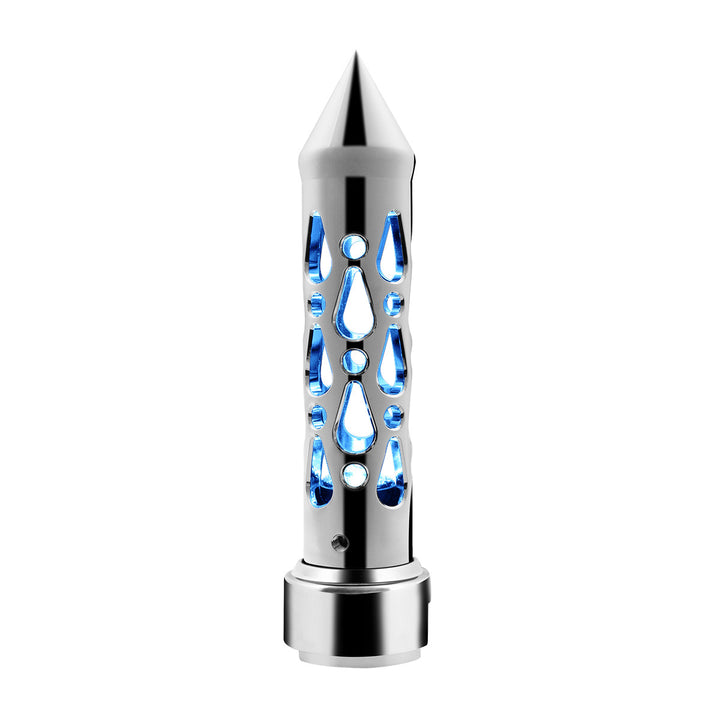 Brooklyn Style Spike Gearshift Knob With LED 13/15/18 Speed Adapter - Chrome/Blue LED