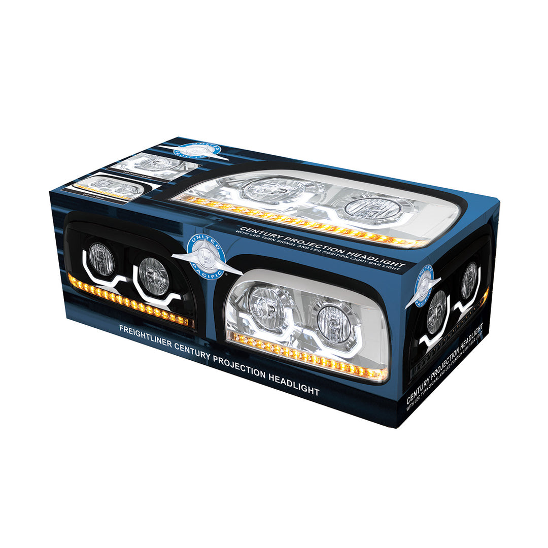 Blackout Headlight With LED Turn Signal &amp; Light Bar For 1996-2010 Freightliner Century - Passenger