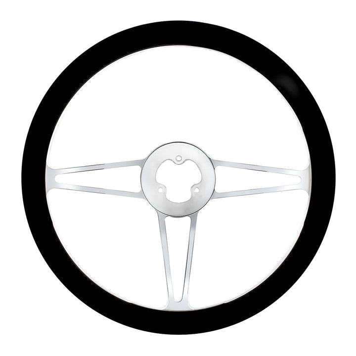 18" Chrome Aluminum "3 - Spoke" Style Steering Wheel With Black Leather Rim