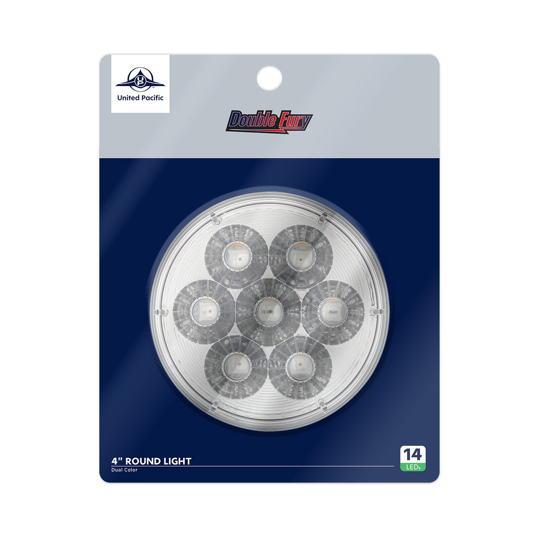 14 LED 4" Round Double Fury Light (Turn Signal) - Amber &amp; Blue LED/Clear Lens