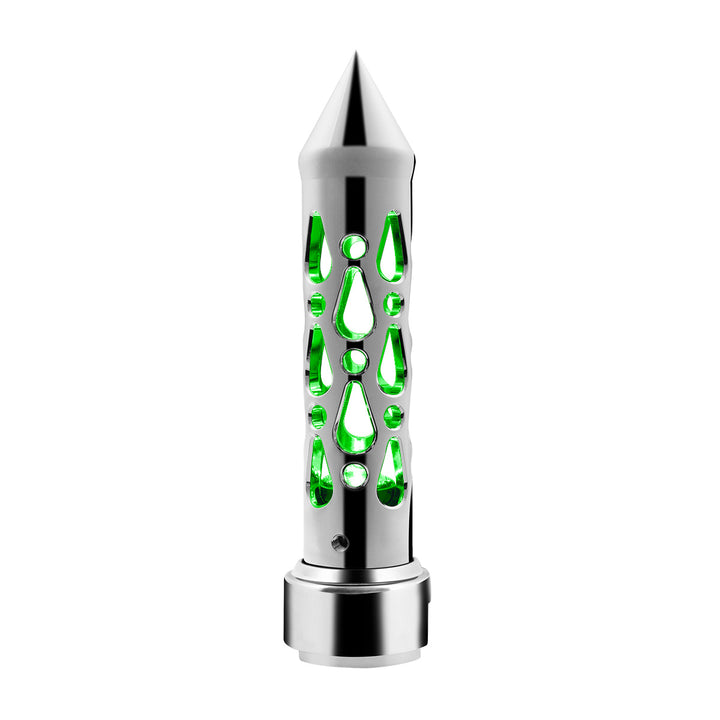 Brooklyn Style Spike Gearshift Knob With LED 13/15/18 Speed Adapter - Chrome/Green LED