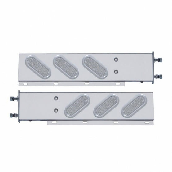 3-3/4" Bolt Pattern Stainless Steel Spring Loaded Bar With 6" Oval 19 LED Lights &amp; Bezel - Red LED/Clear Lens (Pair)