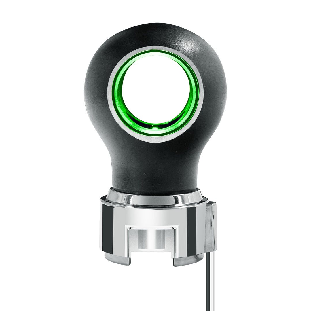 Thread-On Matte Black Charlotte Style Gearshift Knob With LED 13/15/18 Speed Adapter - Green LED