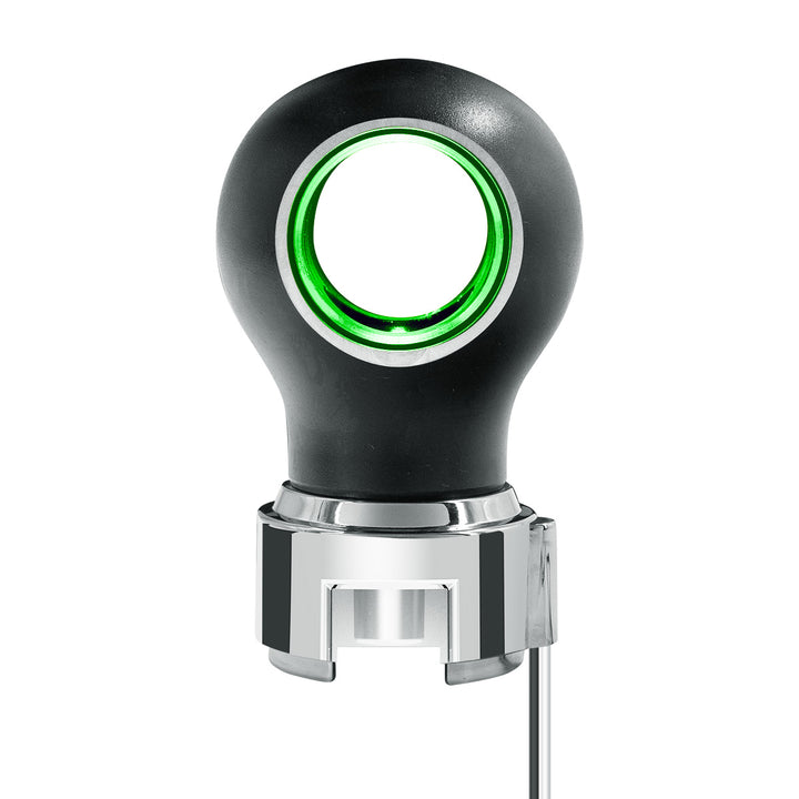 Thread-On Matte Black Charlotte Style Gearshift Knob With LED 13/15/18 Speed Adapter - Green LED