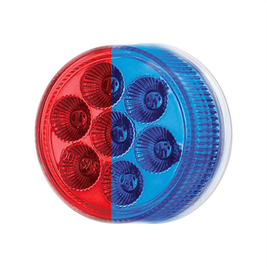 7 LED 2" Round Double Fury Light (Clearance/Marker) - Red &amp; Blue LED/Clear Lens
