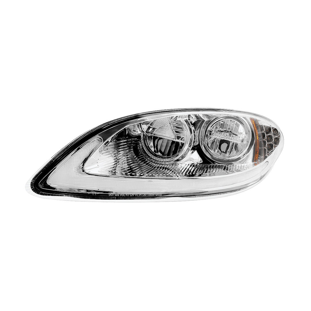 Chrome LED Headlight With LED Light Bar &amp; Turn Signal For 2006-2017 International Prostar - Driver