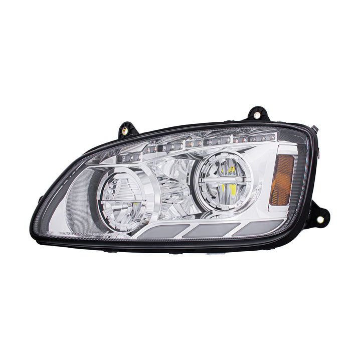 Chrome LED Headlight With Sequential Turn Signal &amp; Position Light Bars For 2008-17 Kenworth T660 - Driver