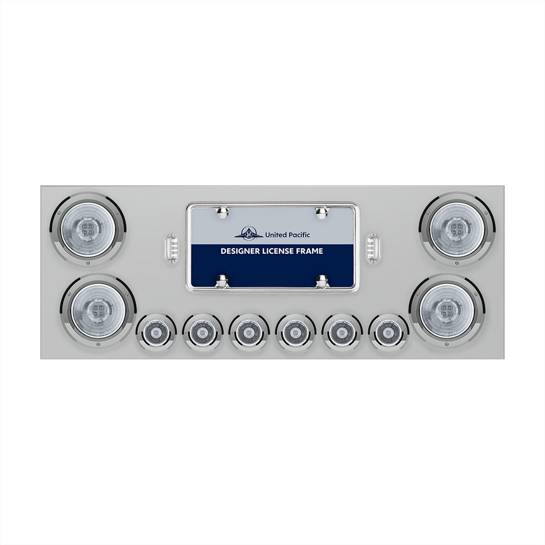 Stainless Steel Rear Center Panel With Four 13 LED 4" Abyss Light &amp; Six 4 LED 2" Lights &amp; Bezels - Red LED/Clear Lens