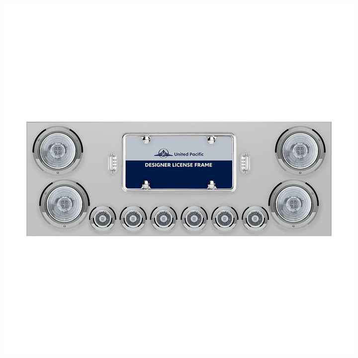 Stainless Steel Rear Center Panel With Four 13 LED 4" Abyss Light &amp; Six 4 LED 2" Lights &amp; Bezels - Red LED/Clear Lens
