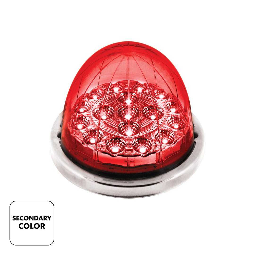 17 LED Watermelon Double Fury Light Flush Mount Kit With Low Profile Stainless Steel Bezel - Amber &amp; Red LED/Clear Lens