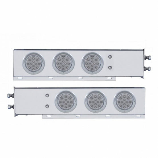 2-1/2" Bolt Pattern Chrome Spring Loaded Bar W/6 x 12 LED 4" Refl. Lights &amp; Visors - Red LED/Clear Lens (Pair)