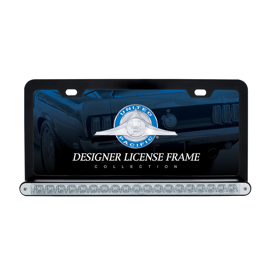 Black License Plate Frame With 19 LED 12" Reflector Light Bar - Amber LED/Clear Lens