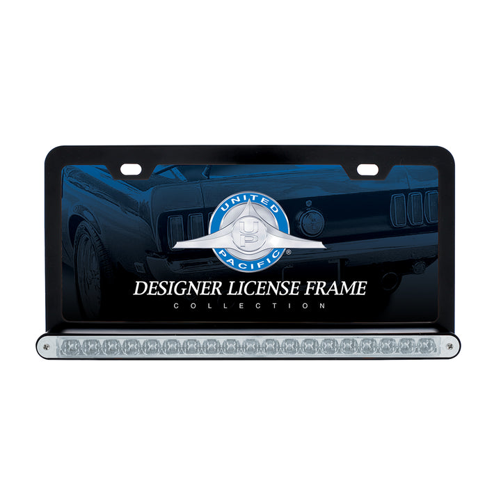 Black License Plate Frame With 19 LED 12" Reflector Light Bar - Amber LED/Clear Lens