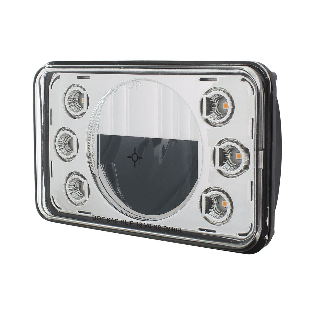 ULTRALIT - 4" x 6" LED Headlight With Dual Function 6 Amber LED Position Lights - High Beam