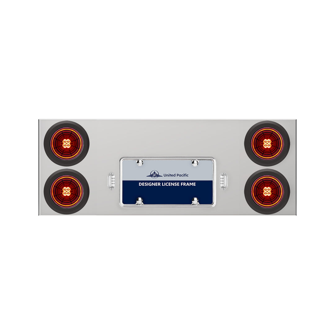 33-3/4" Stainless Rear Center Panel With 4 x 13 LED 4" Abyss Lights &amp; Grommets - Red LED/Red Lens