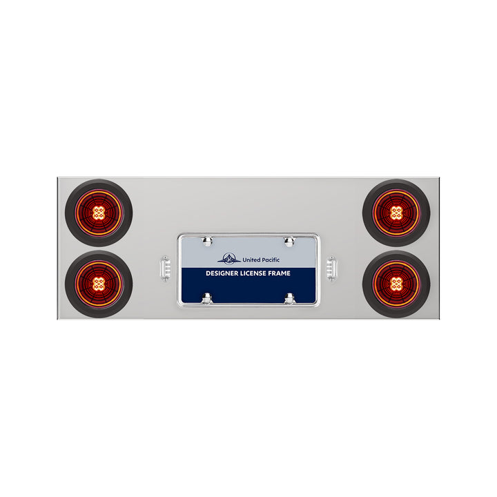 33-3/4" Stainless Rear Center Panel With 4 x 13 LED 4" Abyss Lights &amp; Grommets - Red LED/Red Lens
