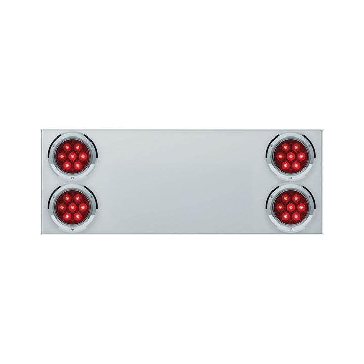 33-3/4" Stainless Rear Center Panel With Four 7 LED 4" Light &amp; Bezel (No LP Holes) - Red LED/Red Lens - CS