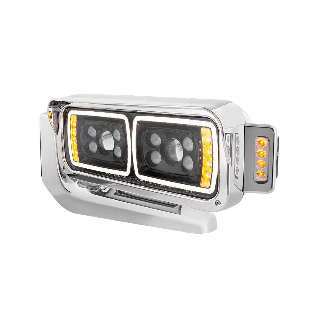 10 High Power LED "Blackout" Projection Headlight Assembly W/Mounting Arm &amp; Turn Signal Side Pod - Driver Side