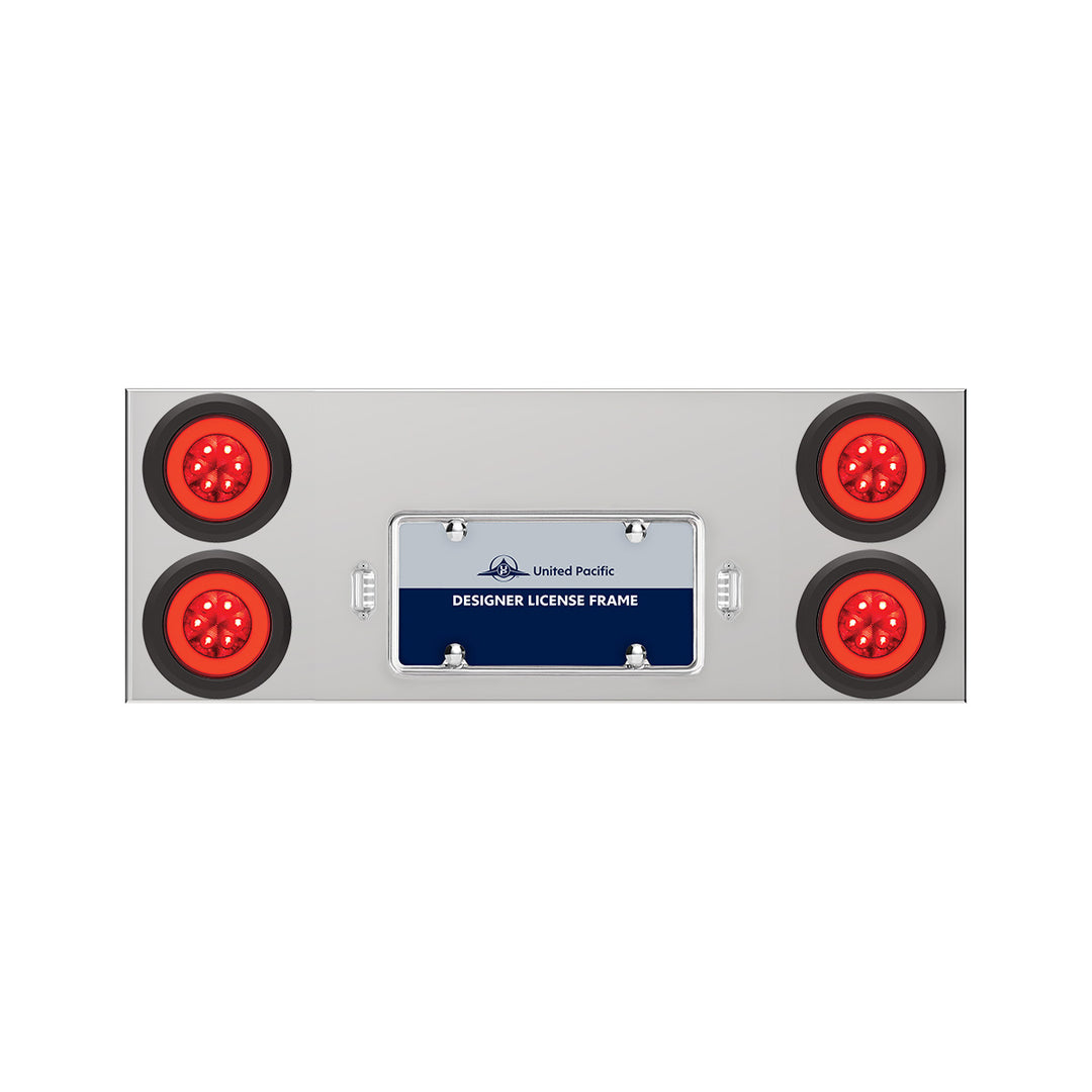 33-3/4" Stainless Rear Center Panel With Four 21 LED 4" GloLight &amp; Grommets - Red LED/Red Lens