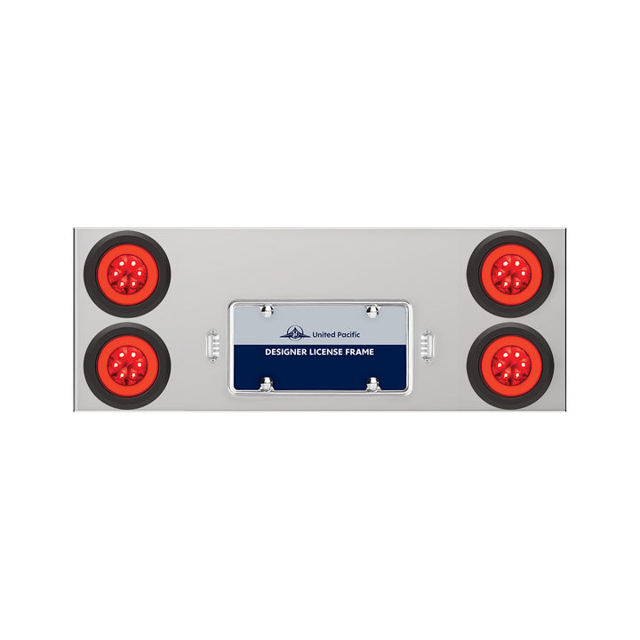 33-3/4" Stainless Rear Center Panel With Four 21 LED 4" GloLight &amp; Grommets - Red LED/Red Lens