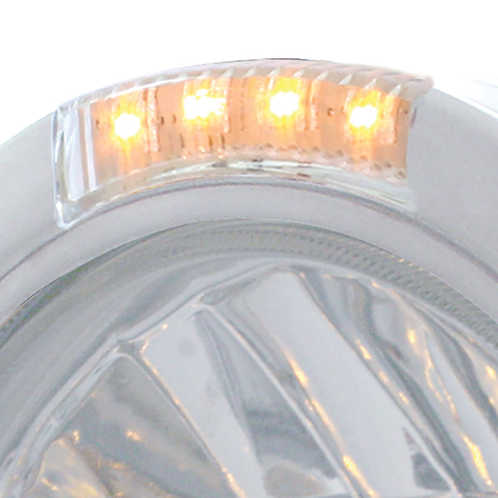 Stainless Steel Bullet Half Moon Headlight H4 With 10 Amber LED &amp; Signal - Clear Lens
