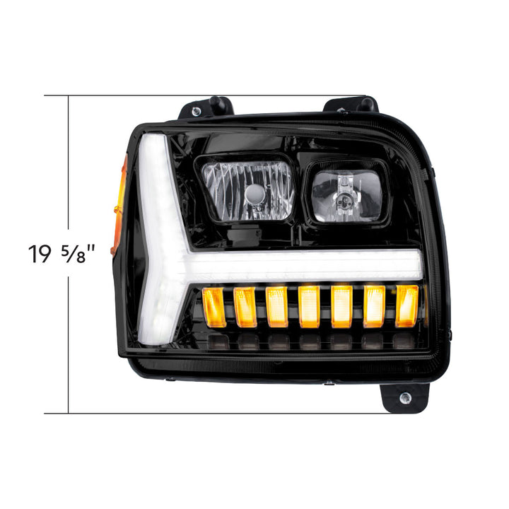 Blackout Headlight With LED DRL Light Bar &amp; Turn Signal For 2018-2024 Kenworth W990 - Passenger