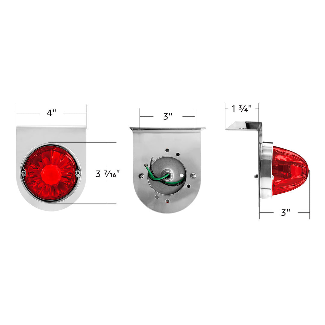 Dual Function Glass Watermelon Light With Stainless Steel Light Bracket Kit With LED Bulb - Red LED/Red Lens