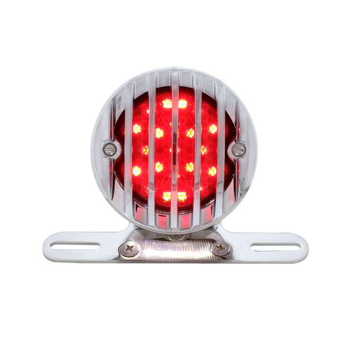 Motorcycle LED Rear Fender Tail Light With Chrome Grille Bezel - Smoke Lens